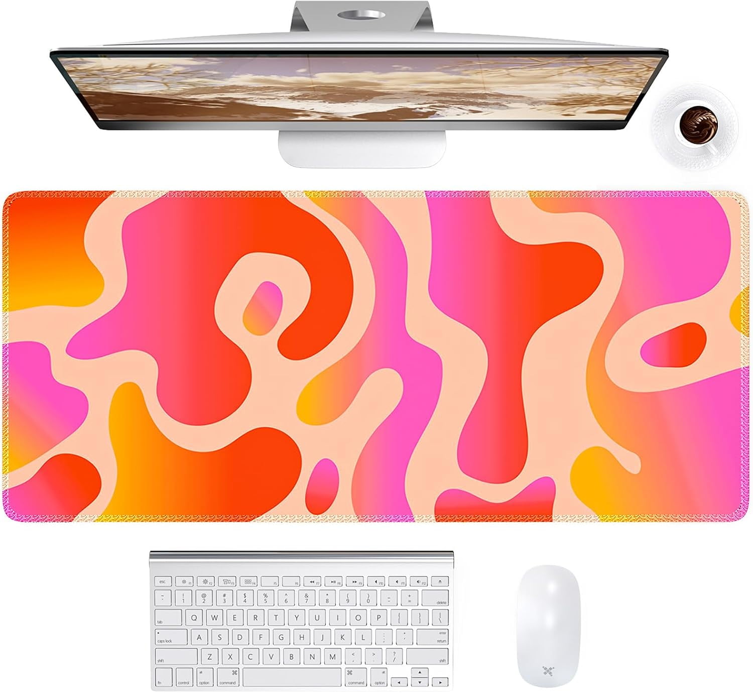 Pink Desk Mat, Computer Desk Pad Mat, Modern Abstract Large Mouse Pad ...