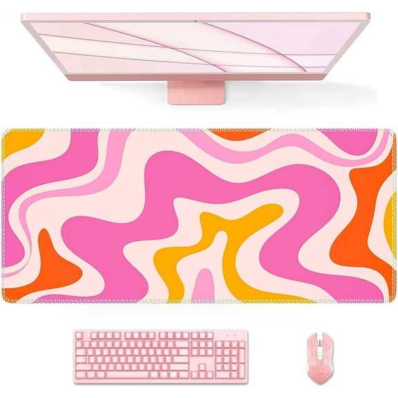 Pink Desk Mat Desktop, Computer Large Mouse Pad for Desk, Gaming Desk Pad Matt, Mousepad with Non-Slip Base, Cute XXL Keyboard Mat for Office Women Laptop, Abstract Modern Colorful