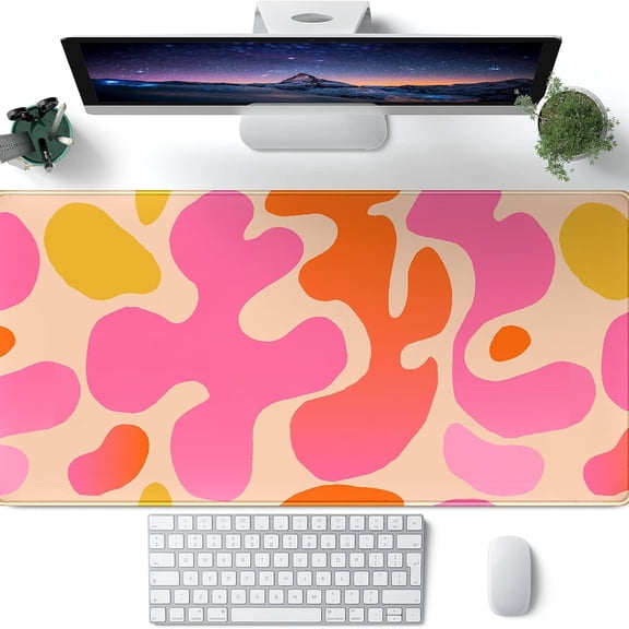 Pink Desk Mat Modern Abstract Large Mouse Pad XXL Cute Pink Desk Pad Keyboard Mat, Desk Accessories For Women Office Decor, Extended Mousepad 31.5''X15.7'' Non-Slip Rubber Base With Stitched Edges