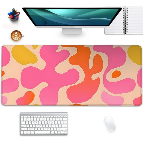 Pink Desk Mat Mouse Pad,Abstract Mouse Pad XL Cute Desk Pad Keyboard Mat,Desk Accessories for Women Office Decor, Extended Mousepad Non-Slip Rubber Base with Stitched Edges(31.5x11.8 in)