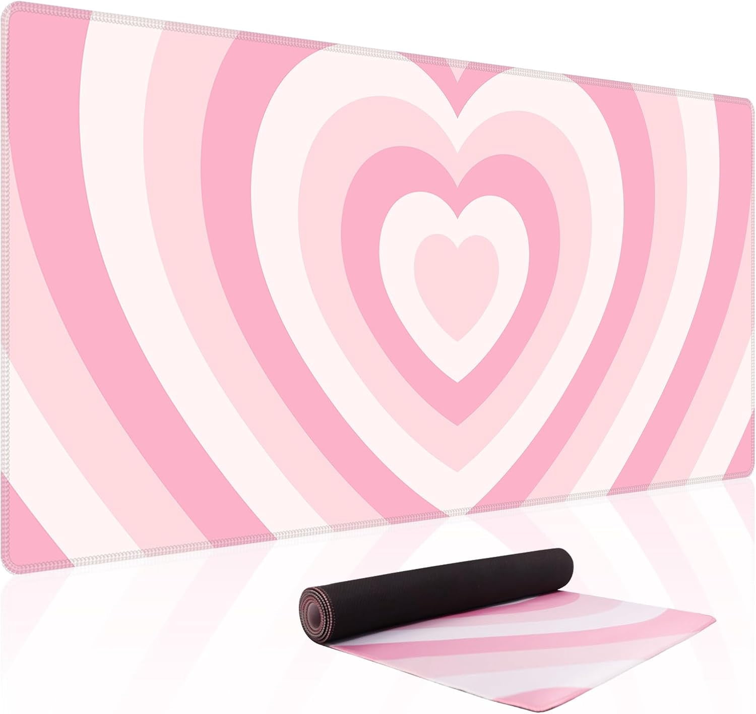 Pink Desk Mat,XXL Extended Large Mouse Pad,Gaming Mousepad with Stitched Edge,Non-Slip Rubber Base Keyboard Desk Pad for Home Office Study Game (Pink Heart)