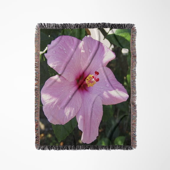 Pink Dew Hibiscus, Woven Blanket