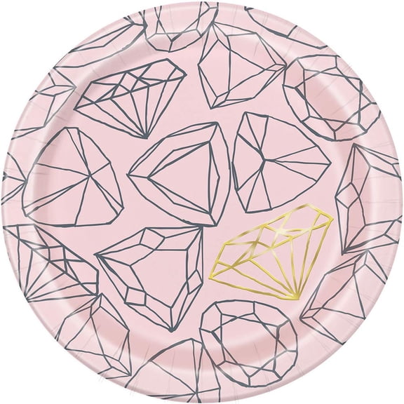 Pink Diamond Bachelorette Party Round Dessert Plates - 8 Pcs