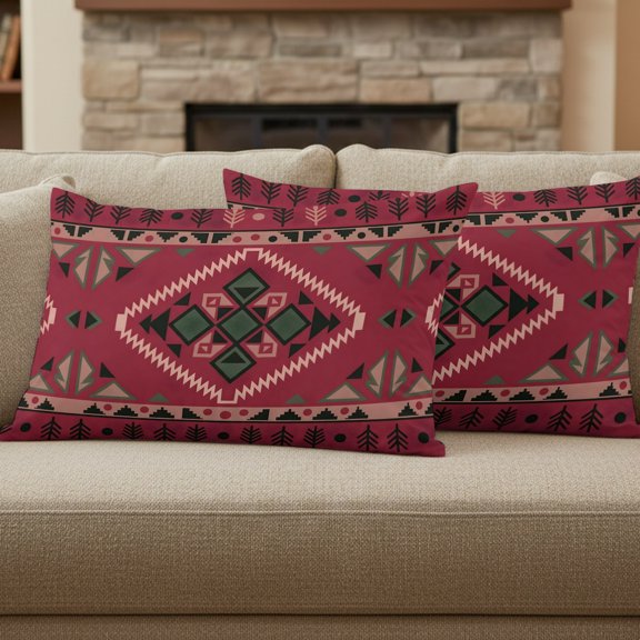 Pink Diamond Center Pillow Covers Set of 2, Ethnic Boho Woven Texture Pine Tree Border 12x20 Inch Decorative Throw Pillow Covers Soft Pillowcases with Zipper for Couch Sofa Bed Chair
