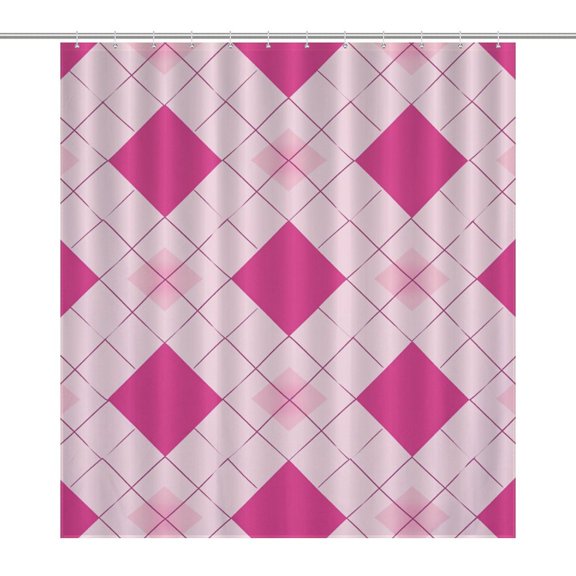 Pink Diamond Grid Pattern Shower Curtain Bathtub Decor Bathroom Fabric Waterproof Curtains Shower