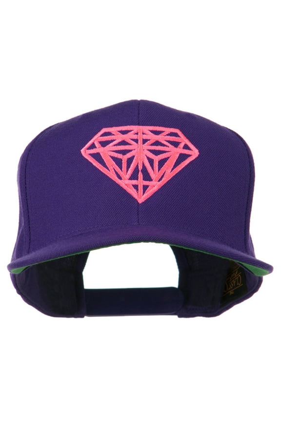 Pink Diamond Outline Embroidered Snapback Cap - Purple OSFM