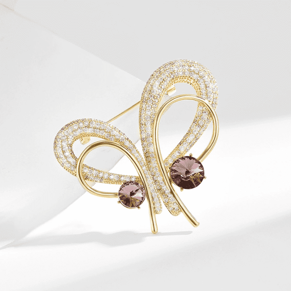 Pink Diamond Ribbon Bow Brooch Ladies Jewelry Pin Coat Lapel Buckle Gift Accessories