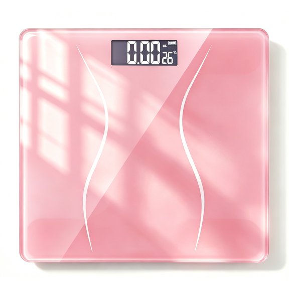 Pink Digital Body Weight Bathroom Scale Tempered Glass Step-On Scale with Backlit LCD Display Max 180kg Capacity for Home Weight Tracking