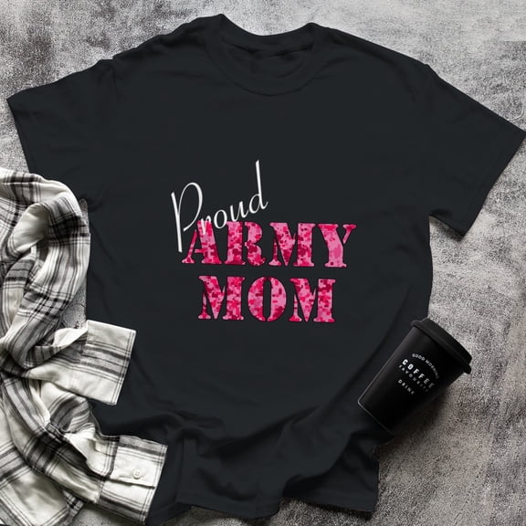 Pink Digital Camo Shirt, Proud Army Mom, 3X-Large, Black