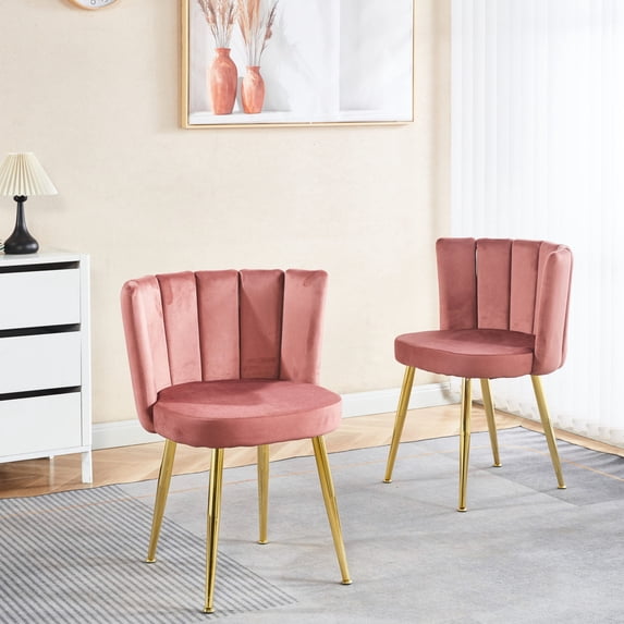 Pink Dining Chair Set with Golden Iron Legs and Ergonomic Seats / Ideal for Dining and Living Areas