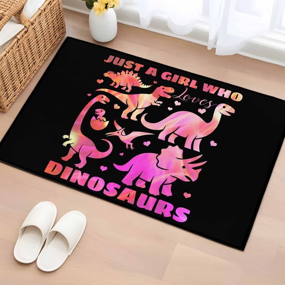 Pink Dinosaur 2'x3' Washable Rug, JUST A Boy Who Loves Dinosaur Jungle Animals Non-Slip Doormat Area Rugs for Entrance Bathroom Bedsides, StainResistant Carpet for Kitchen Bedroom, Entryway Floor Mat