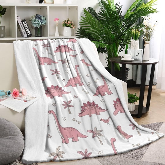 Pink Dinosaur and Bird Pattern Blanket,Comfortable Soft Lamb Wool Throw Blanket,All Season,Warm Lightweight Blankets for Sofa Bed Couch Living Room Chair,40"x50"
