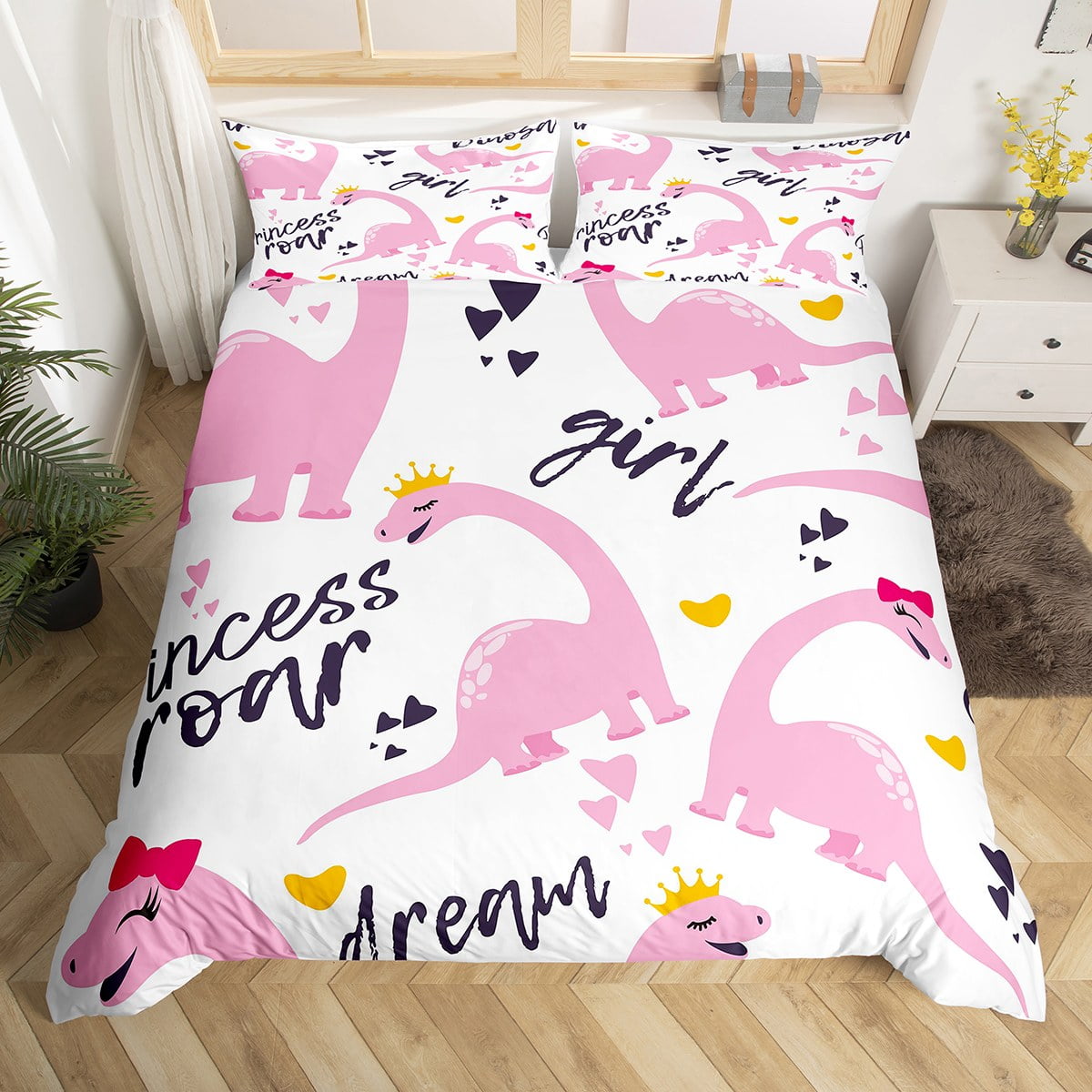 Pink Dinosaur Duvet Cover for Kids Toddler,Cartoon Kawaii Dinos Twin ...