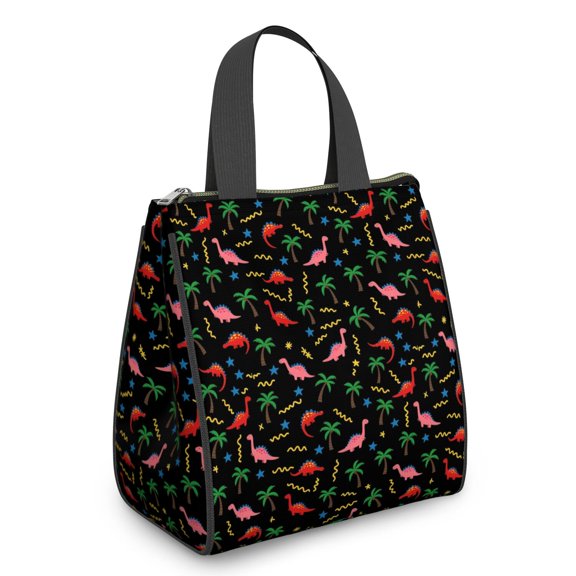 Pink Dinosaurs Cosmic Stars Insulated Lunch Bag for Women & Adults,Large Portable Soft Cooler Lunch Bag,Thermal Food Storage Tote with Pearl Cotton,8.66L,8.75x5.75x9.5 Inch