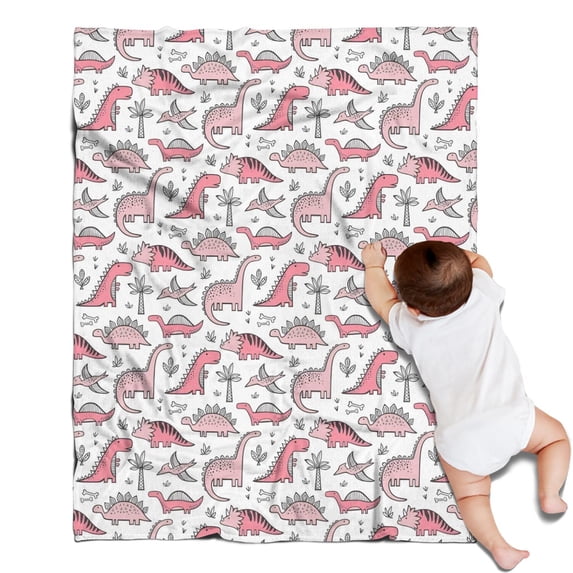 Pink Dinosaurs Palms Bones Pattern Blanket,Comfortable Soft Lamb Wool Throw Blanket,All Season,Warm Lightweight Blankets for Sofa Bed Couch Living Room Chair,30"x40"