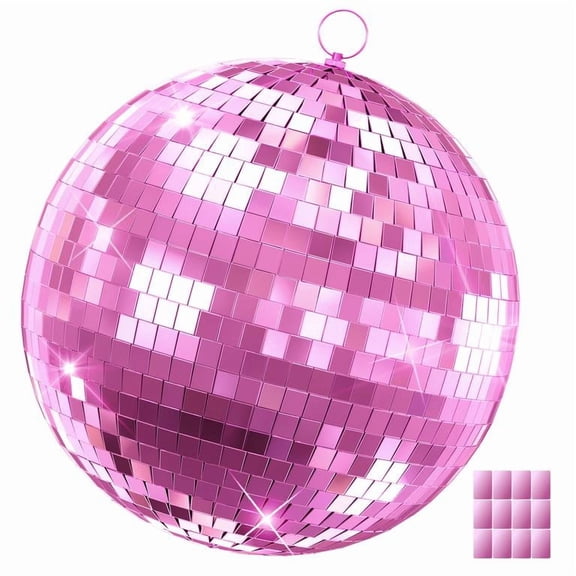 Pink Disco Ball 20 Inch, Silver Pink Mirror Ball with Pre-Installed Ring, for Party Club Christmas Home Celebration