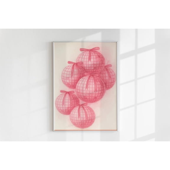 Pink Disco Ball Print Retro Party Decor Poster Decor, Unframed Poster Size 8x12 F03.1.22l1327