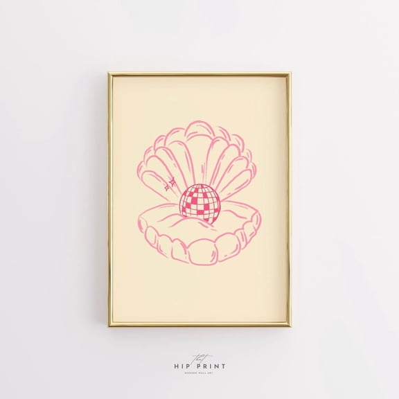 Pink Disco Ball Shell Print, Coastal Wall Art For Summer Decor, Retro Ocean Art, Beach House Fun Nautical Aesthetic Poster Wall Art, Modern Wall Decor, 8x12 UNFRAMED