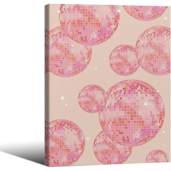 Pink Disco Ball Wall Art Funky Girly Poster Preppy Aesthetic Room Decor Trendy Bar Cart Decor 12x16inch Framed Fashion Pink and Orange Disco Ball Picture Vintage Wall Decor