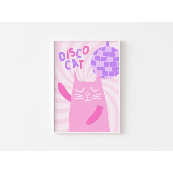 Pink Disco Cat Art Print 70S Poster Home Decor Office Wall Art