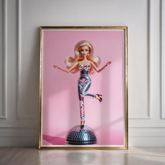 Pink Disco Dance Fashion Doll Wall Art Print, Unframed Paper Poster 8x10in