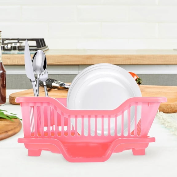 Pink Dish Rack Drain Basket Large Capacity Kitchen Storage Holder for Dishes Bowls Cutlery Easy to Use and Drain