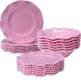 thumbnail image 1 of Pink Dishes Melamine Dinnerware Sets, 18 Piece Kitchen Plates and Bowls tableware Set, Lightweight, Beaded Serving Dishes for Girls, Valentine's Day, Mother's Day. Service for 6, 1 of 5