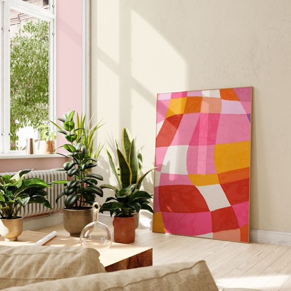 Pink Distorted Checkerboard Abstract Geometric Art, Unframed Paper Poster 8x10in