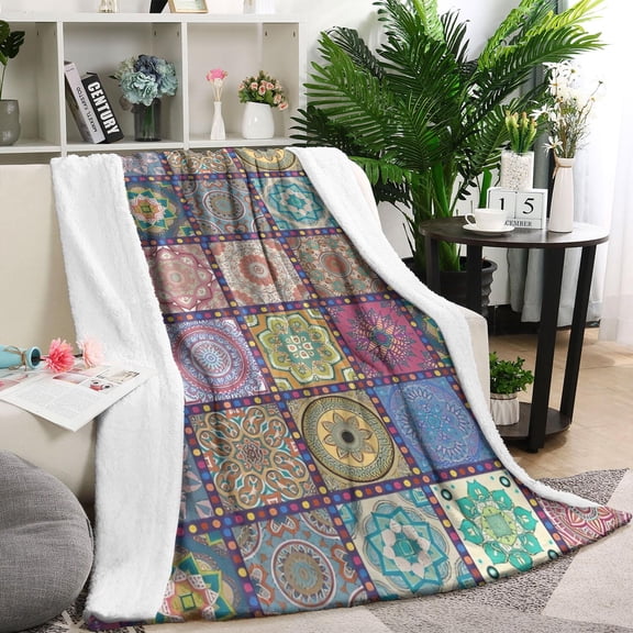Pink Diverse Mandala Pattern Blanket,Comfortable Soft Flannel Throw Blanket,All Season,Warm Lightweight Blankets for Sofa Bed Couch Living Room Chair,60"x80"