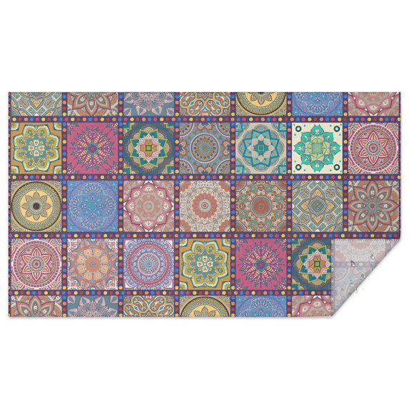 Pink Diverse Mandala Pattern Rectangle Tablecloth 60"x102",Waterproof Polyester Rectangle Table Cloth, Wipeable Spillproof Polyester Tablecloth for Dining, Camping, Indoor and Outdoor
