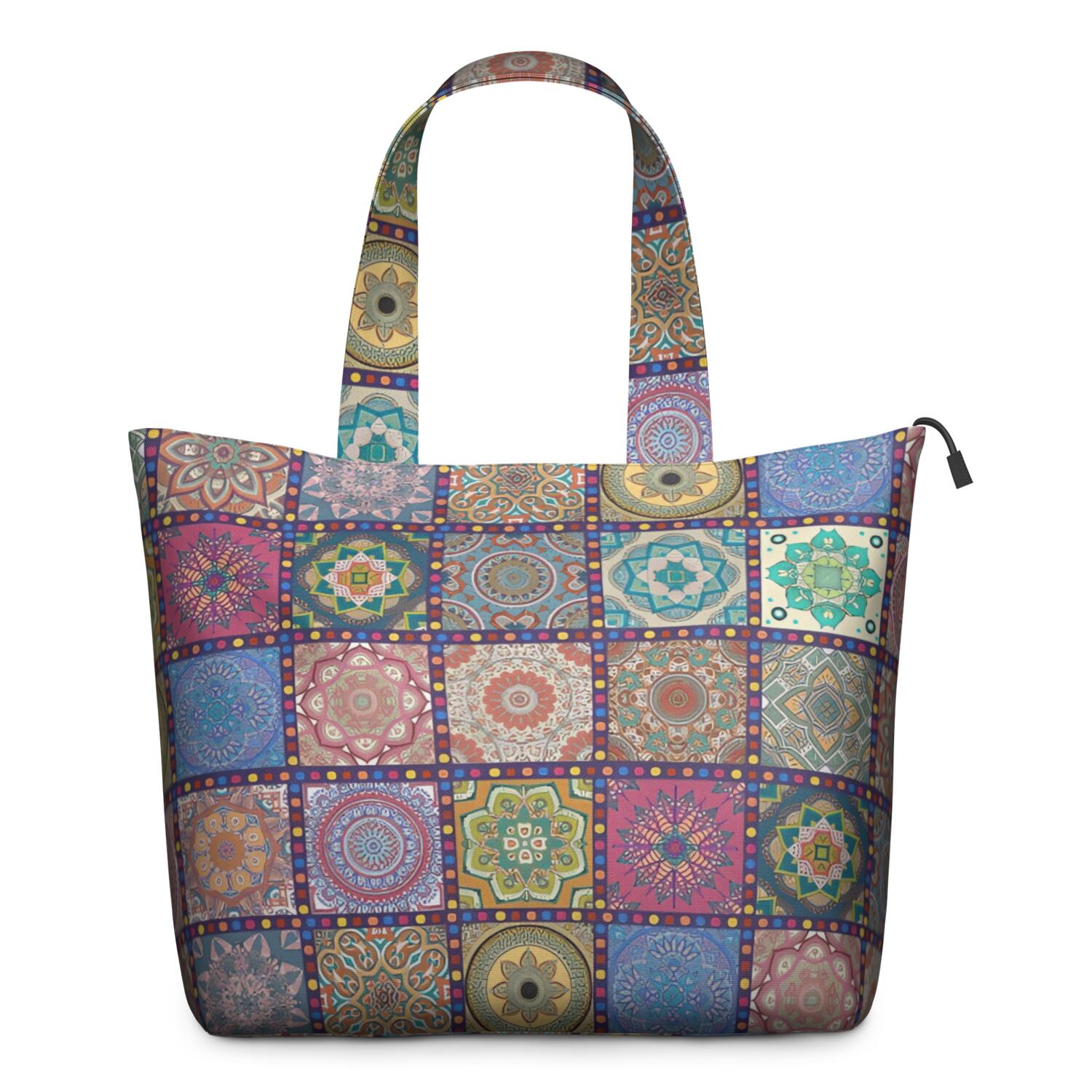 Pink Diverse Mandala Pattern Travel Tote Bags for Women Carry On,Large Weekender Bags for Women Travel,Multi Functional Duffle Bag for Work,Shopping,Sports