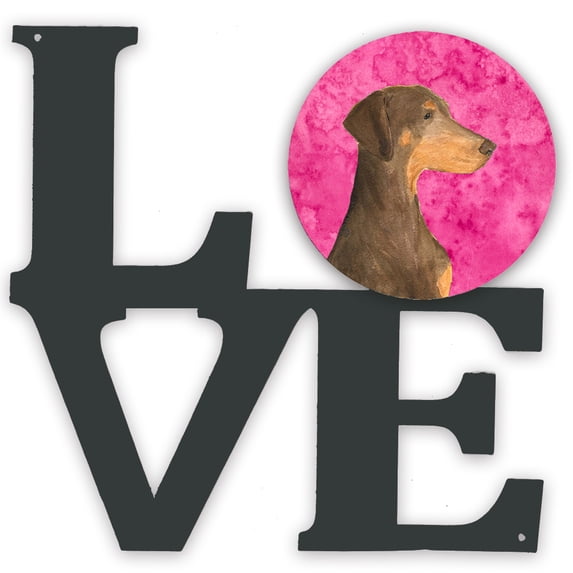 Pink Doberman Metal Wall Artwork LOVE