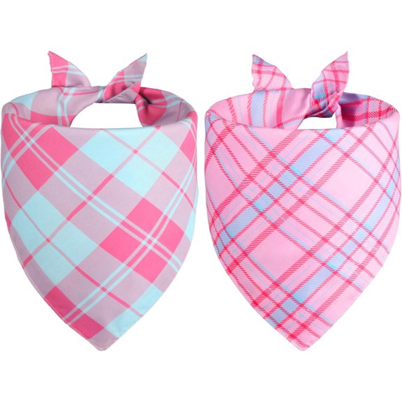 Pink Dog Bandana Girl Large 2PCS, Summer Spring Scarf, Durable Triangle Reversible Bibs Handkerchief for Puppy Pet