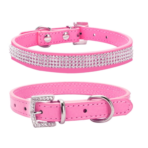 Pink Dog Collar with Rhinestone Metal Buckle, Durable Leather Dog Collar for Large Dogs, Cute Girl Dog Collar