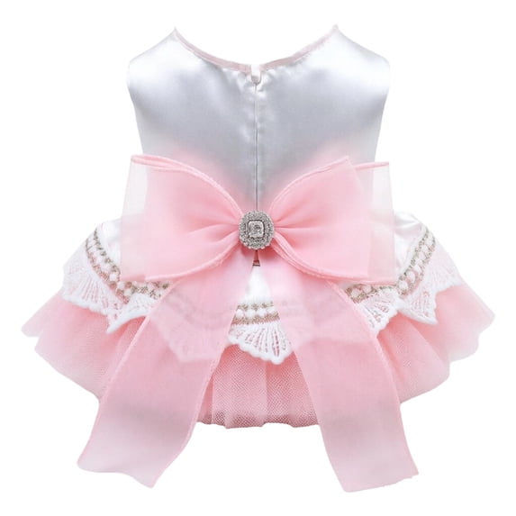 Pink Dog Dress With Bow, Satin Tutu Skirt Princess Pet Clothes, Girl Puppy Cat Party Outfit For Wedding Birthday Valentine'S Day(L)