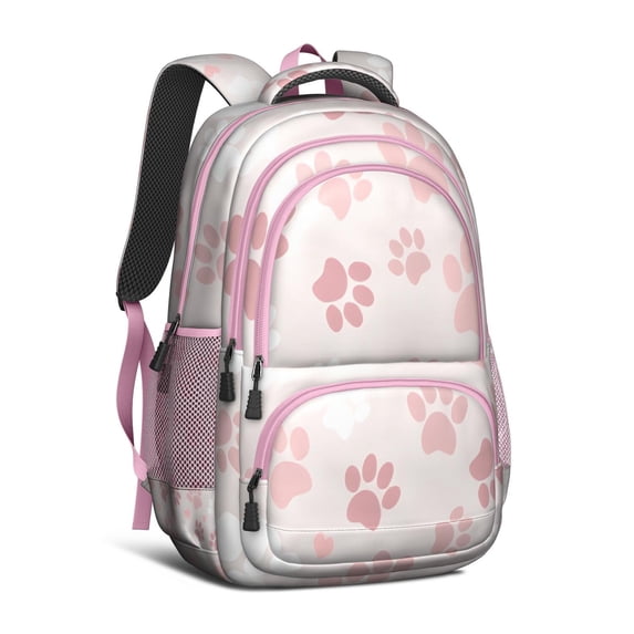 Pink Dog Paw Backpack for School,Cute School Bag,Schoolbag with Adjustable Shoulder Straps & Padded Back,16.9 Inch