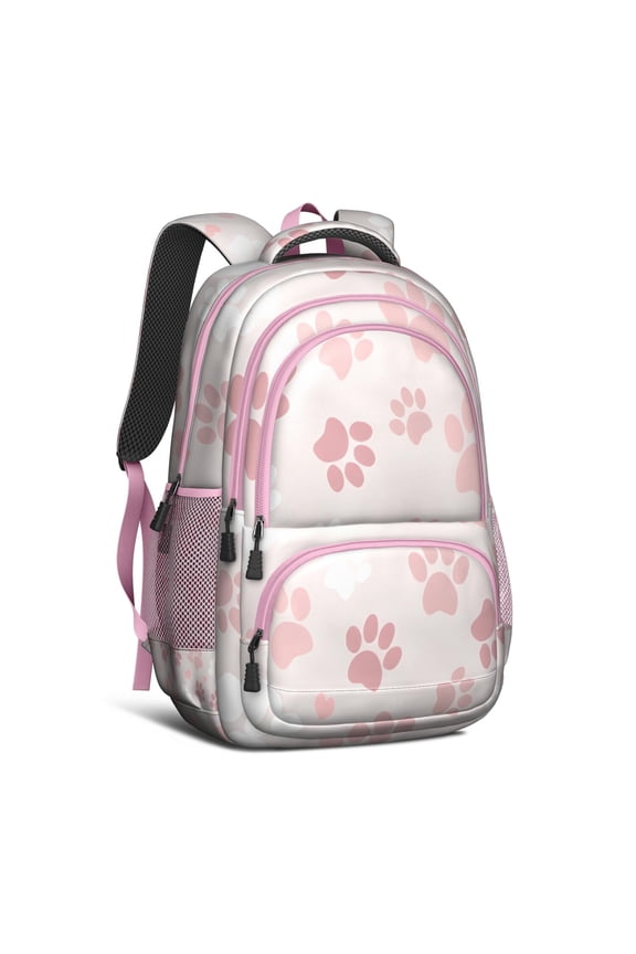 Pink Dog Paw Backpack for School,Cute School Bag,Schoolbag with Adjustable Shoulder Straps & Padded Back,16.9 Inch