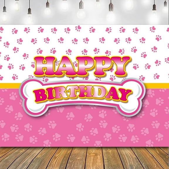 Pink Dog Paw Birthday Party Decoration Supplies, 5.9x3.6ft Puppy Photo Booth Backdrop Banner, Kids Girls Baby Shower Birthday Party Photography Background