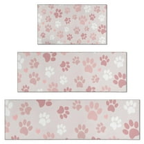 Pink Dog Paw Kitchen Rugs Sets Of 3,Kitchen Runner Rugs Non Skid Washable,Decorative Kitchen Floor Mats for Kitchen,Sink,Laundry,17"x30"  17"x47"   17"x59"