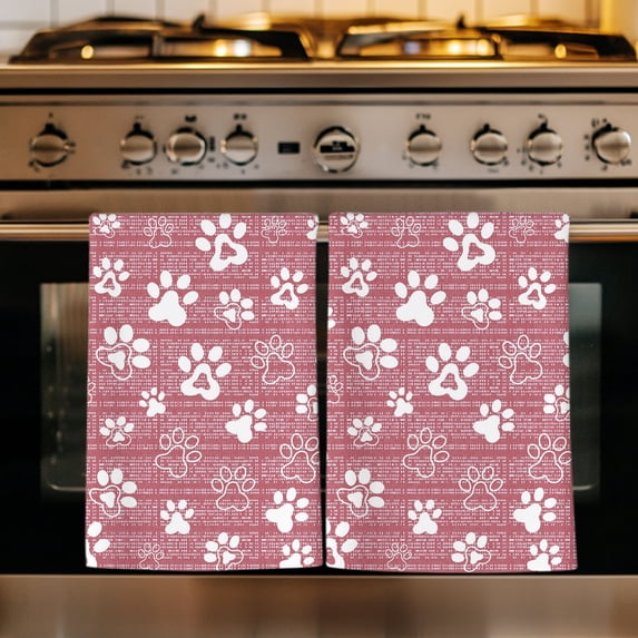 Pink Dog Paw Kitchen Towels Set of 1, Modern Geometric Abstract Aesthetics Absorbent Dish Towels for Kitchen, Microfiber Hand Towel, Quick Drying Tea Towel for Cleaning Decorative Dishcloths