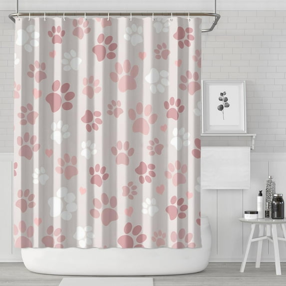 Pink Dog Paw Shower Curtain 72x84in ,Bathroom Decorative Shower Curtains Set with 12 Hooks,Modern Waterproof Washable Shower Curtain