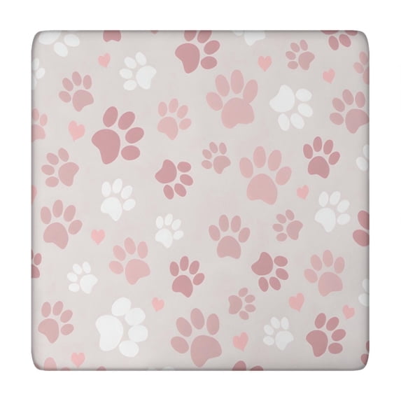 Pink Dog Paw Square Fitted Tablecloth with Elastic Edge,Square Table Cover,Washable Elastic Table Cover for Home Kitchen Party Decor 34"x34"