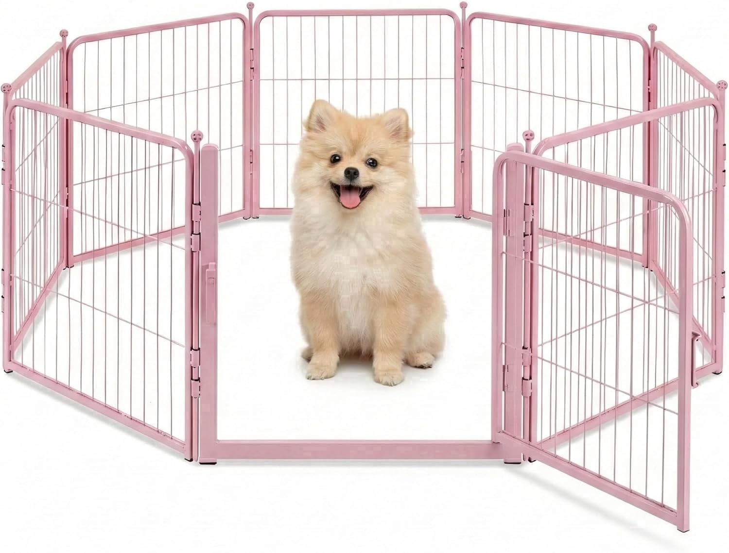 Pink Dog Playpen for Small Dogs & Puppies - 24 Inch Metal Pet Fence Indoor Outdoor with Door, Foldable Exercise Pen, Portable Rabbit Enclosure for Camping, RV, Yard (8 Panels)