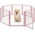 thumbnail image 1 of Pink Dog Playpen for Small Dogs & Puppies - 24 Inch Metal Pet Fence Indoor Outdoor with Door, Foldable Exercise Pen, Portable Rabbit Enclosure for Camping, RV, Yard (8 Panels), 1 of 6