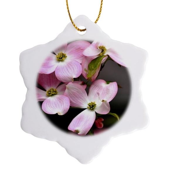 Pink Dogwood Flowers - Spring Photography, 3 inch Snowflake Porcelain Ornament