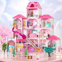 Pink Doll House Diy Kit Pretend Play Building Home Educational Toys for Girls Children for Girls Boys Age 3+