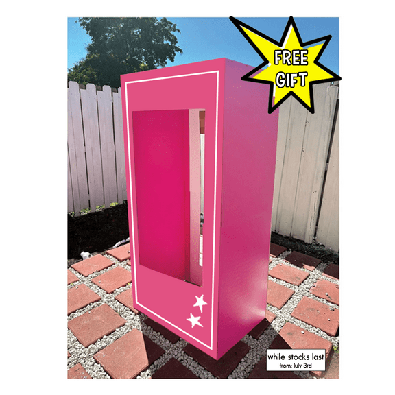 Pink Doll photo booth, popular pink doll, birthday girls party, fashion photo booth, different sizes