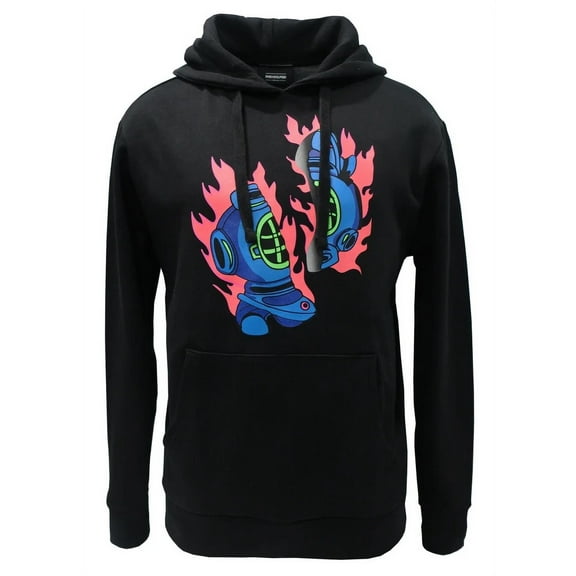 Pink Dolphin Men's Graphic Logo Black Pullover Hoodie Sweatshirt (Large, Scuba Flame)