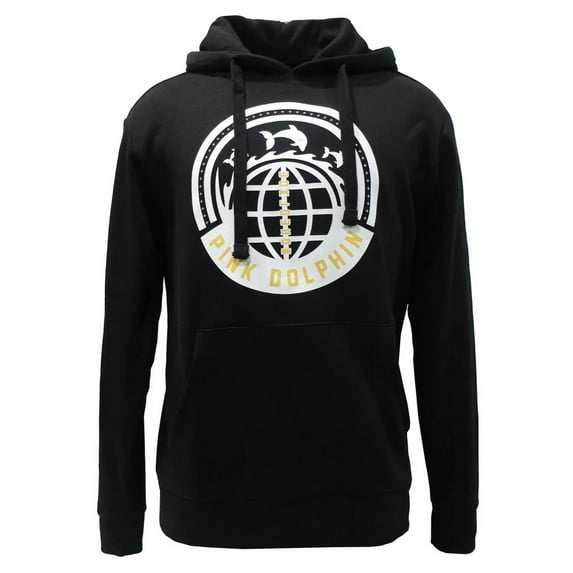 Pink Dolphin Men's Graphic Logo Black Pullover Hoodie Sweatshirt (Large, Worldwide)