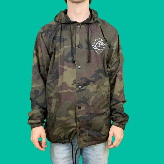 Pink Dolphin Men's Grizzly Camo Windbreaker Hoodie Jacket - Olive/Brown/Black (Medium)
